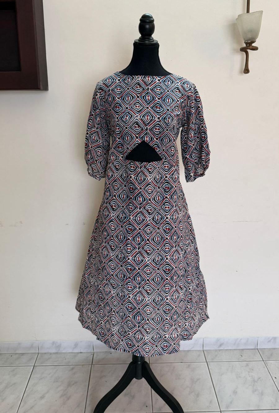 Geometric Print Cut-Out Dress