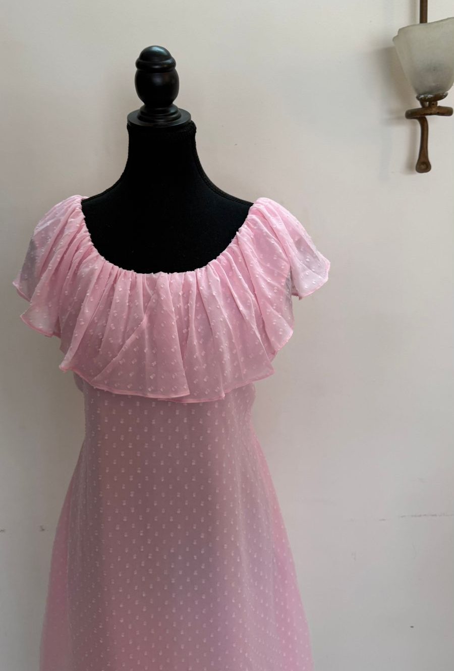Baby Pink Ruffle Neckline Dress