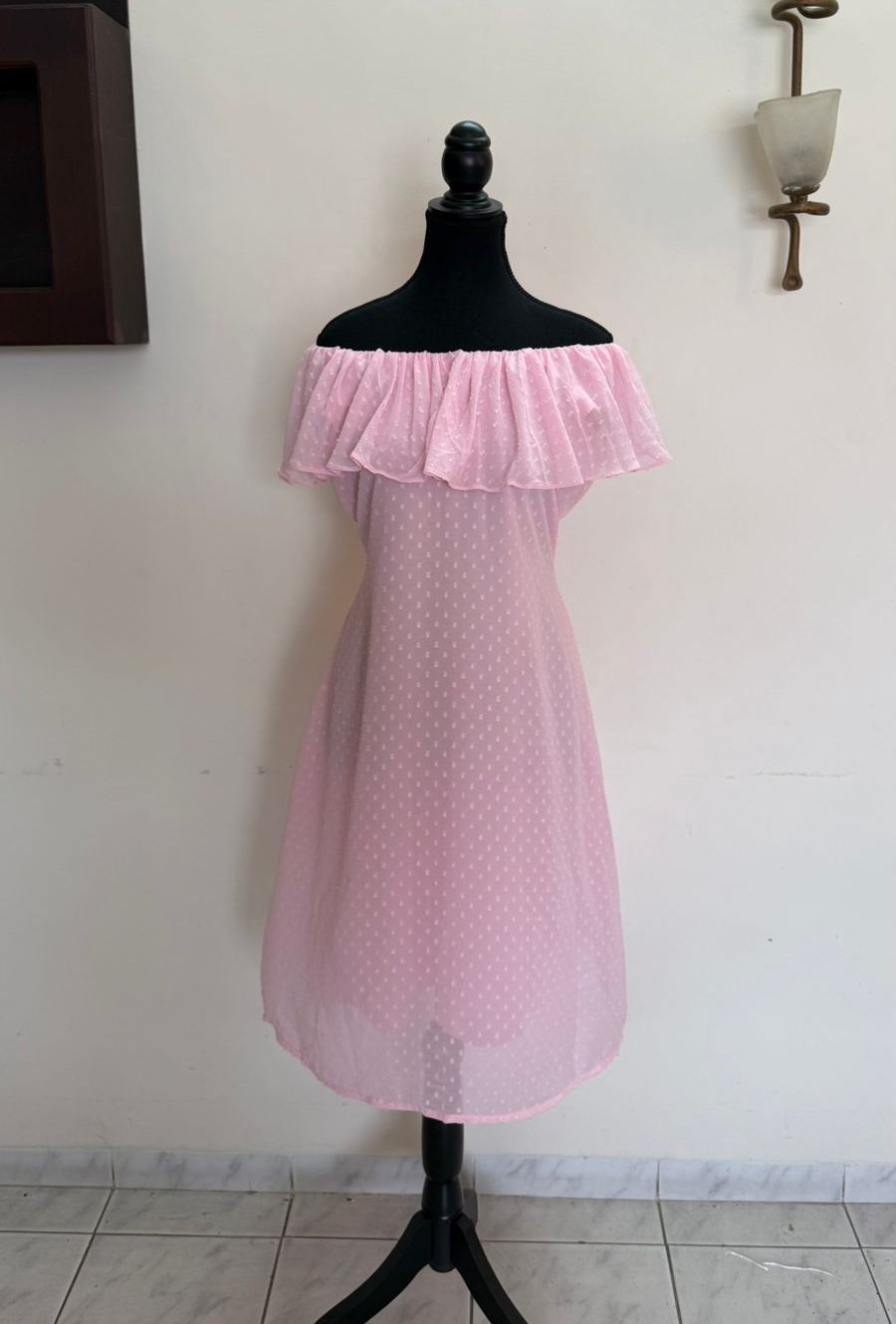 Baby Pink Ruffle Neckline Dress
