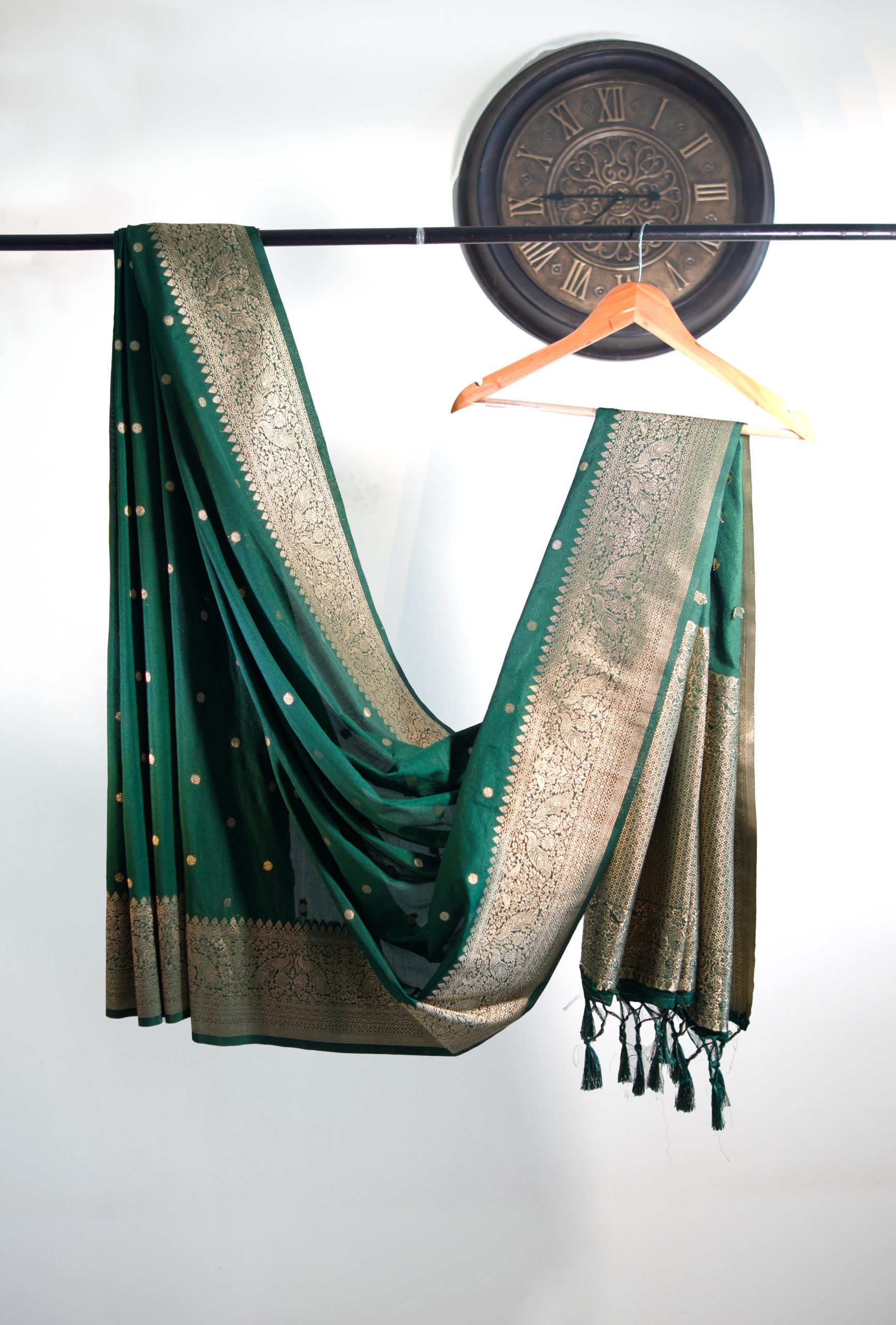 Crepe Silk Saree with Polka Dot Buti & Zari Border